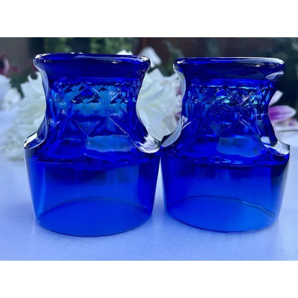 Vintage 1950’s Viking Glass Georgian Cobalt Blue Tumblers Set of 2 Mid Century